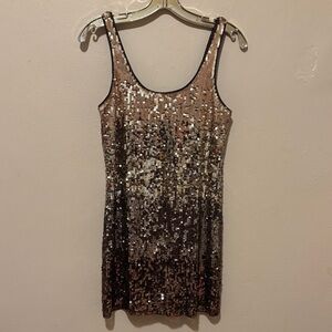 Express Sequin Mini Dress - Gold and Brown